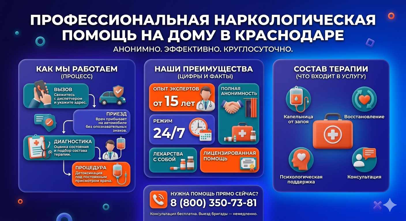 Инфографика о принципах лечения алкоголизма на дому в Нолинске: этапы вызова нарколога, преимущества анонимной детоксикации и состав медицинской помощи.